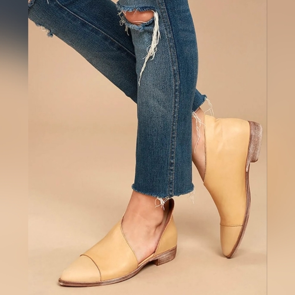 Free People Royal Pointed Cut Out Slip On D'Orsay Flats Tan